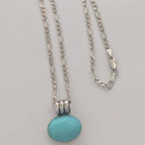 925 Sterling Silver Oval Turquoise Pendant Necklace